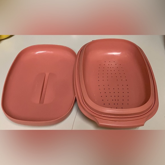 Vtg 3 Piece Tupperware 6 Cup Microwave Steamer Steam Cooker - Picture 3 of 16